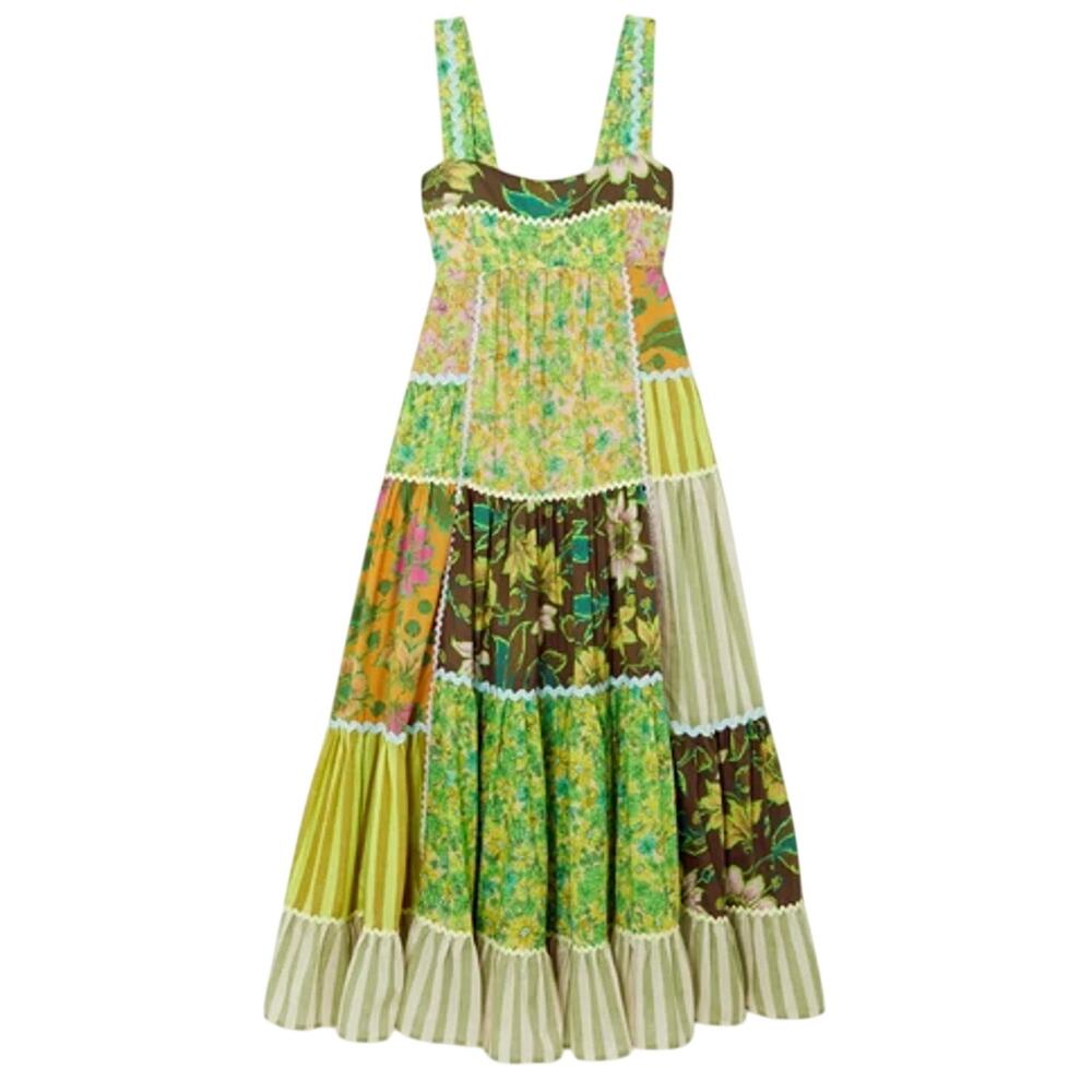 Alemais Green Patchwork Floral Mini Dress